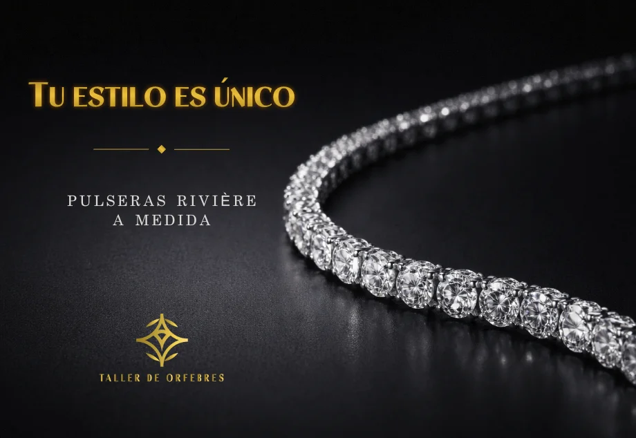 Pulsera rivière de diamantes a medida sobre fondo oscuro con estética de alta joyería artesanal